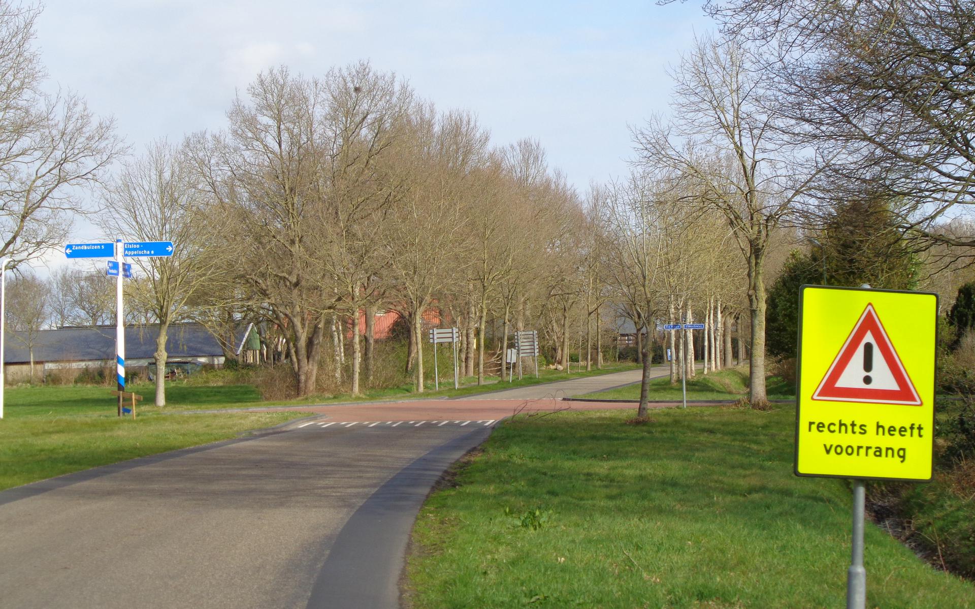De kruising De Riete-Bûtenweg-Eikenhorst in Elsloo.                            