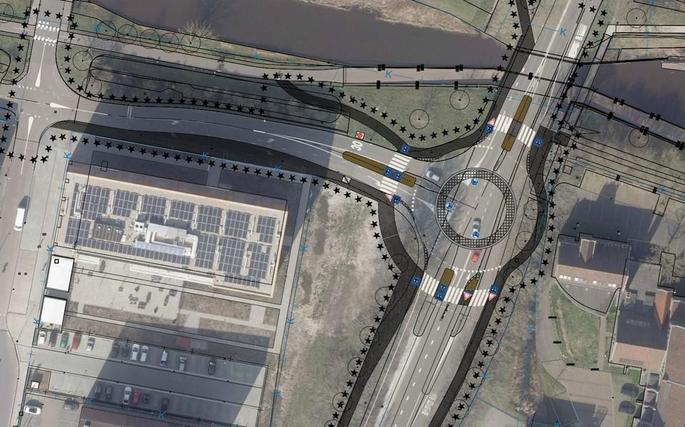 Het ontwerp voor de nieuwe rotonde in de Oostergoweg in Leeuwarden. 