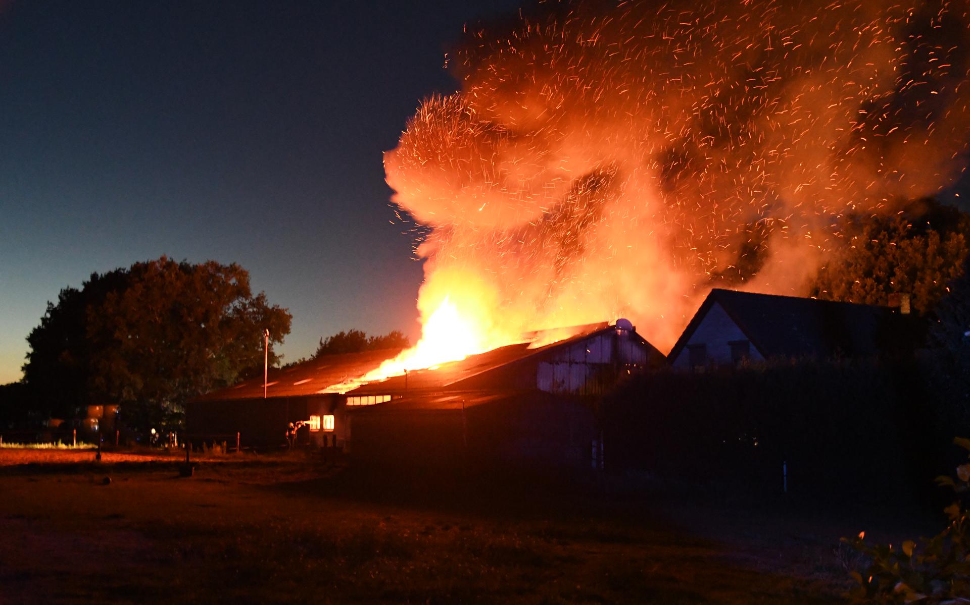 In een boerderij aan de Oosterwoldseweg in Oldeberkoop is vrijdagavond een grote brand uitgebroken.